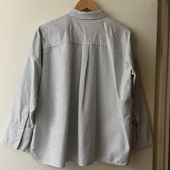 Everlane Japanese Square Oxford Button Down Shirt Size 6 Grey/White Striped - Picture 2 of 8